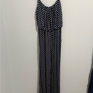 Kaileigh Navy and White Geometric Jumpsuit